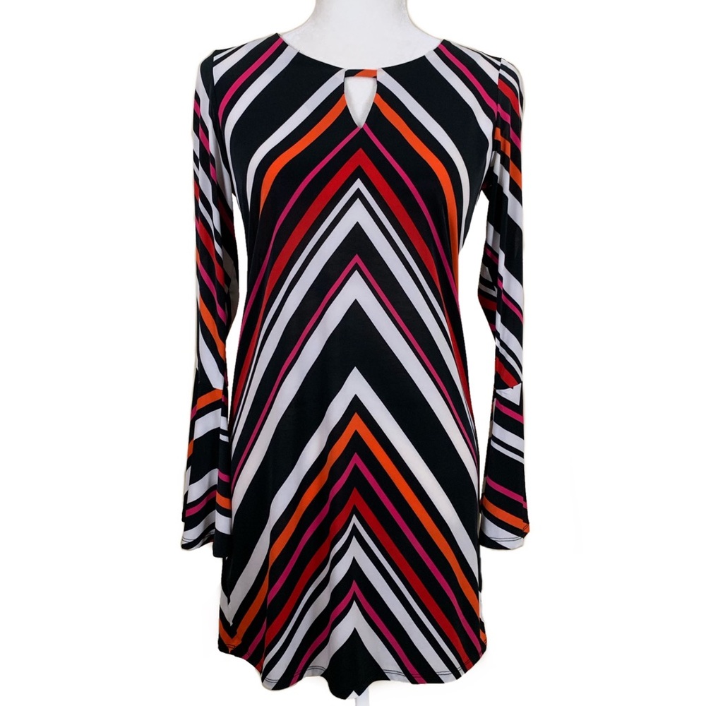 Tacera Mod Stripe Bell Sleeve Dress